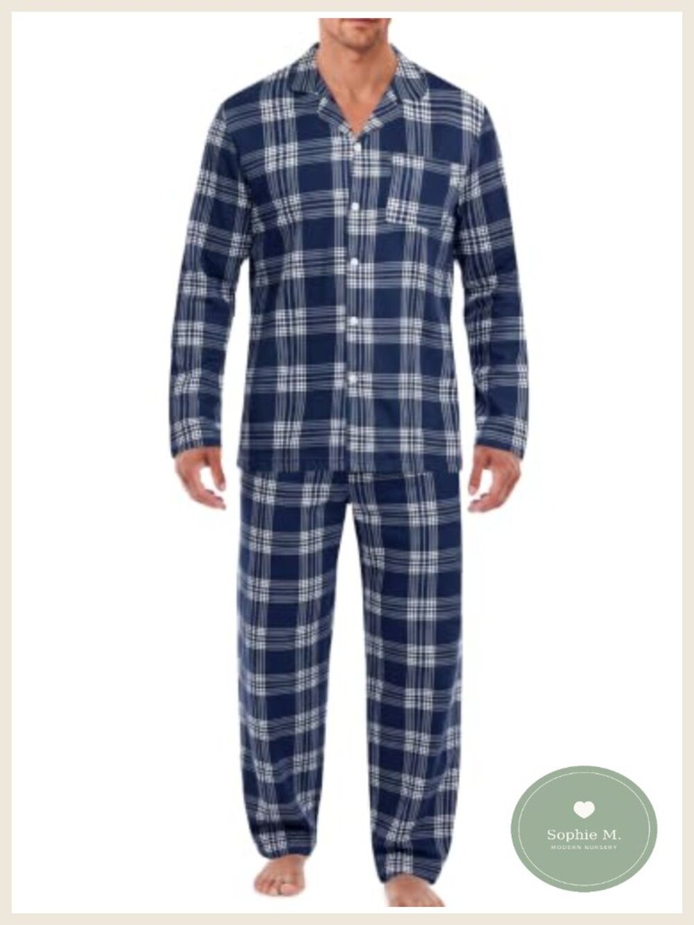 Mens Pajama Set Long Sleeve Button Down PJs with Pockets